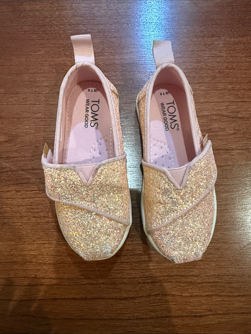 TOMS Kids Glitter Strap Sneakers in Light Pink and Glitter